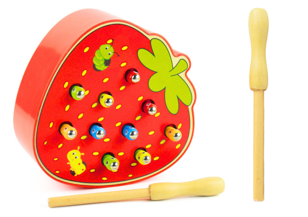 Wooden Skill Game Catch The Bug Strawberry Red