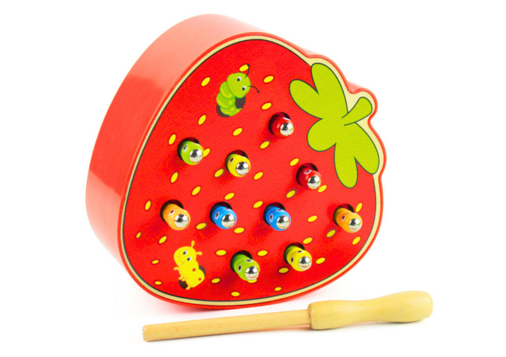 Wooden Skill Game Catch The Bug Strawberry Red