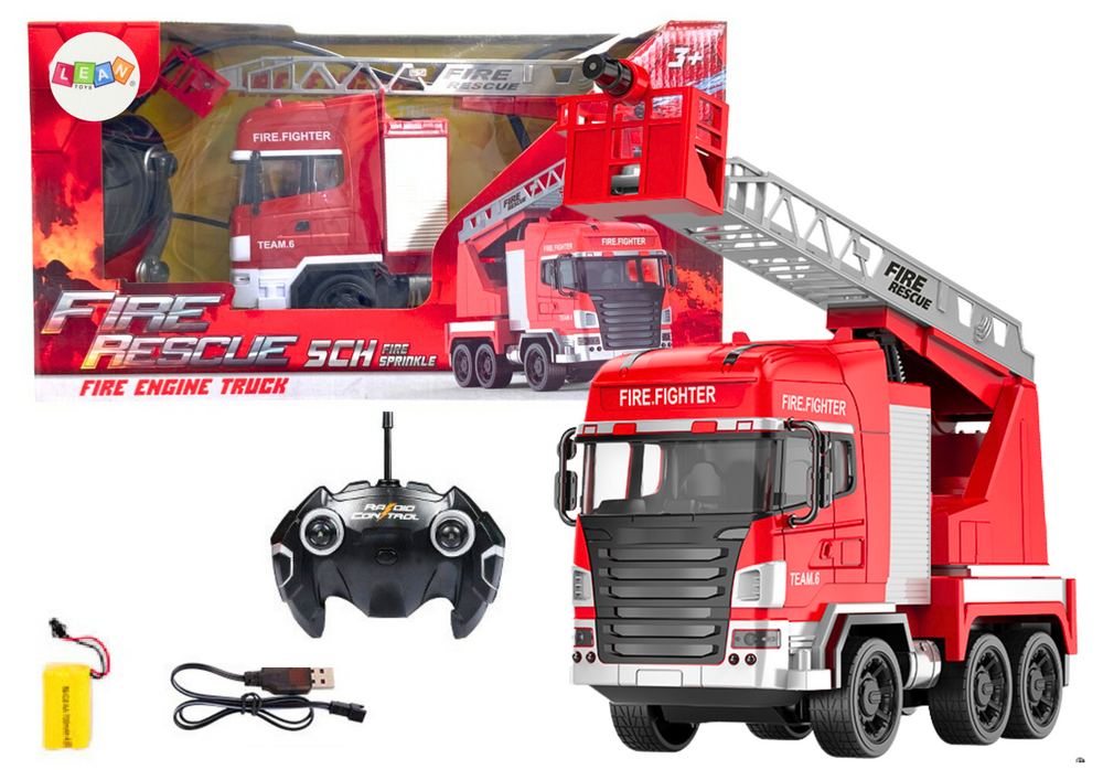 Fire Truck With Boom Remote Control Rc Spray Lights