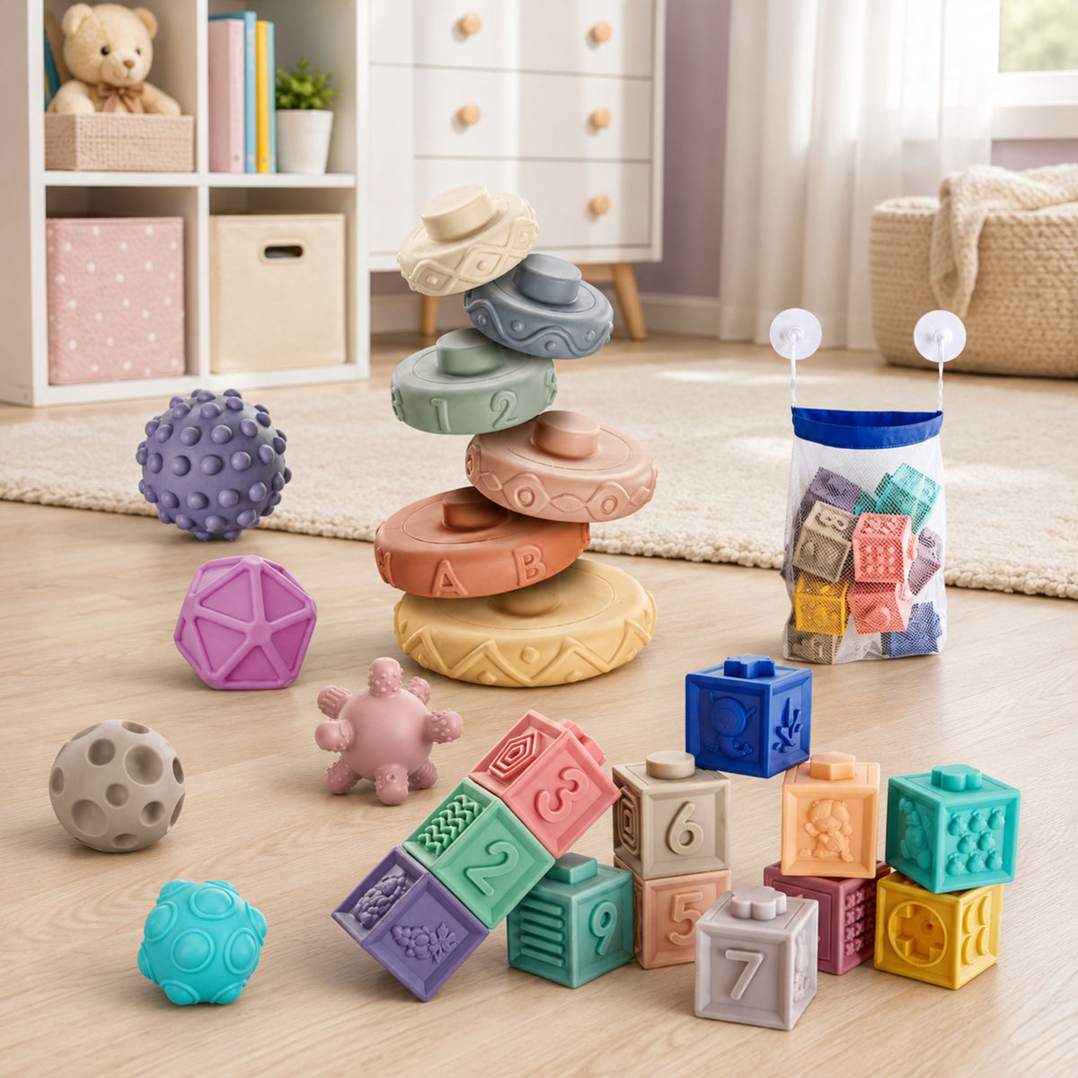Soft Rubber Educational Blocks Animals Numbers Patterns Colorful 27 Pcs.