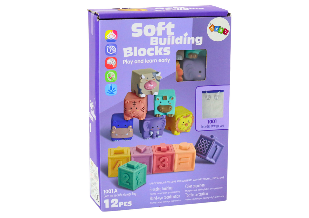 Soft Educational Blocks Animals Numbers Letters Colorful 12 Pcs