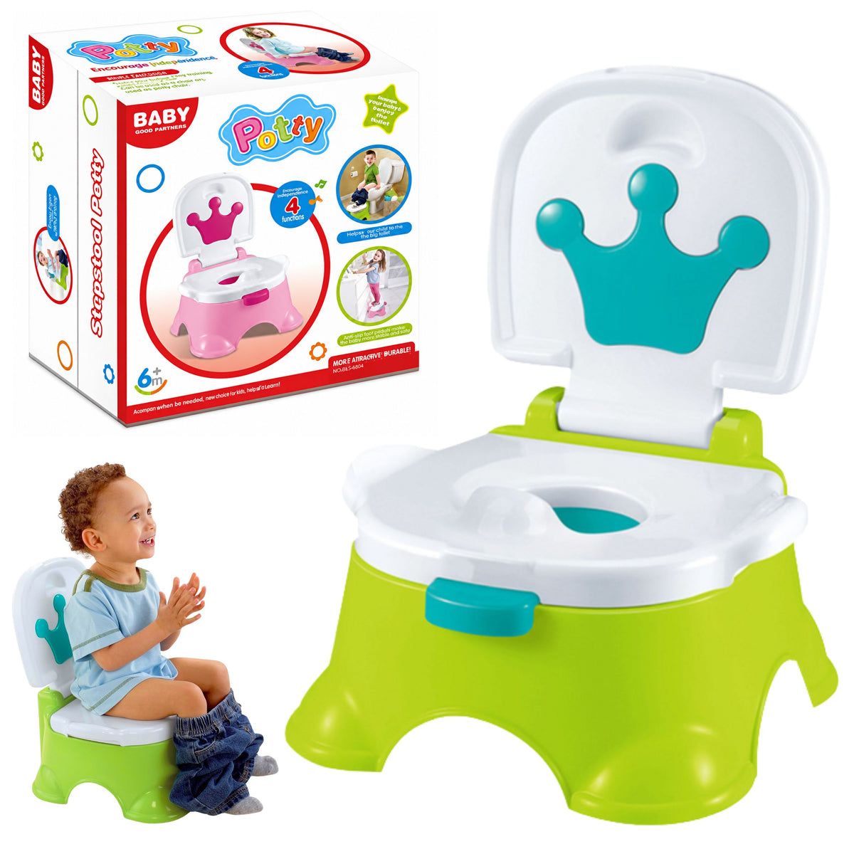 Interactive Potty Green With Blue Crown Musical Toilet For Toddlers 5 In 1