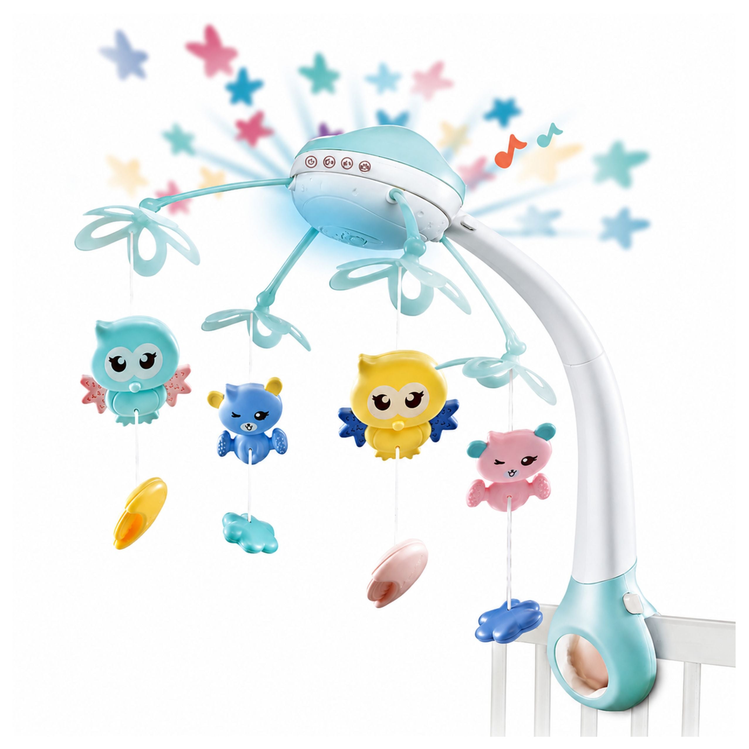 Crib Carousel Projector Remote Control Melodies Animal Sounds Blue