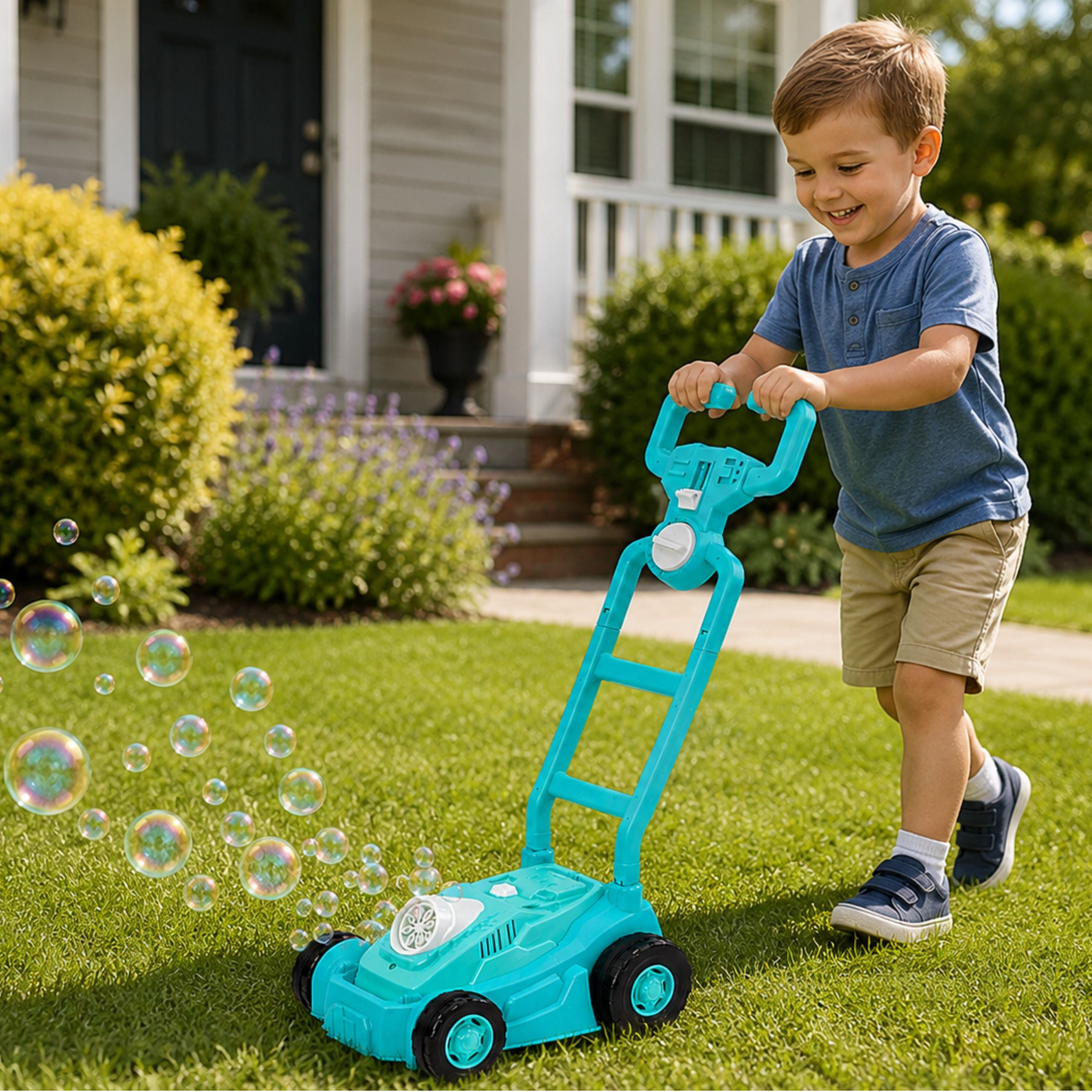 Bubble Machine Ride-on Lawn Mower With Handle Blue