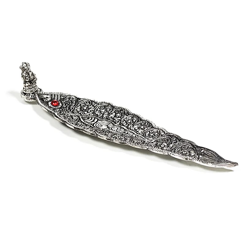 Wierookbrander Ganesh Bladvorm Zilverkleur --verpakking van 2 stuks - 22x5,5x4 Cm