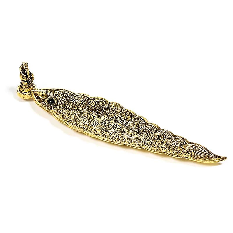 Brûle-encens Ganesh en forme de feuille couleur or - 22x5.5x4cm paquet de 2 pièces