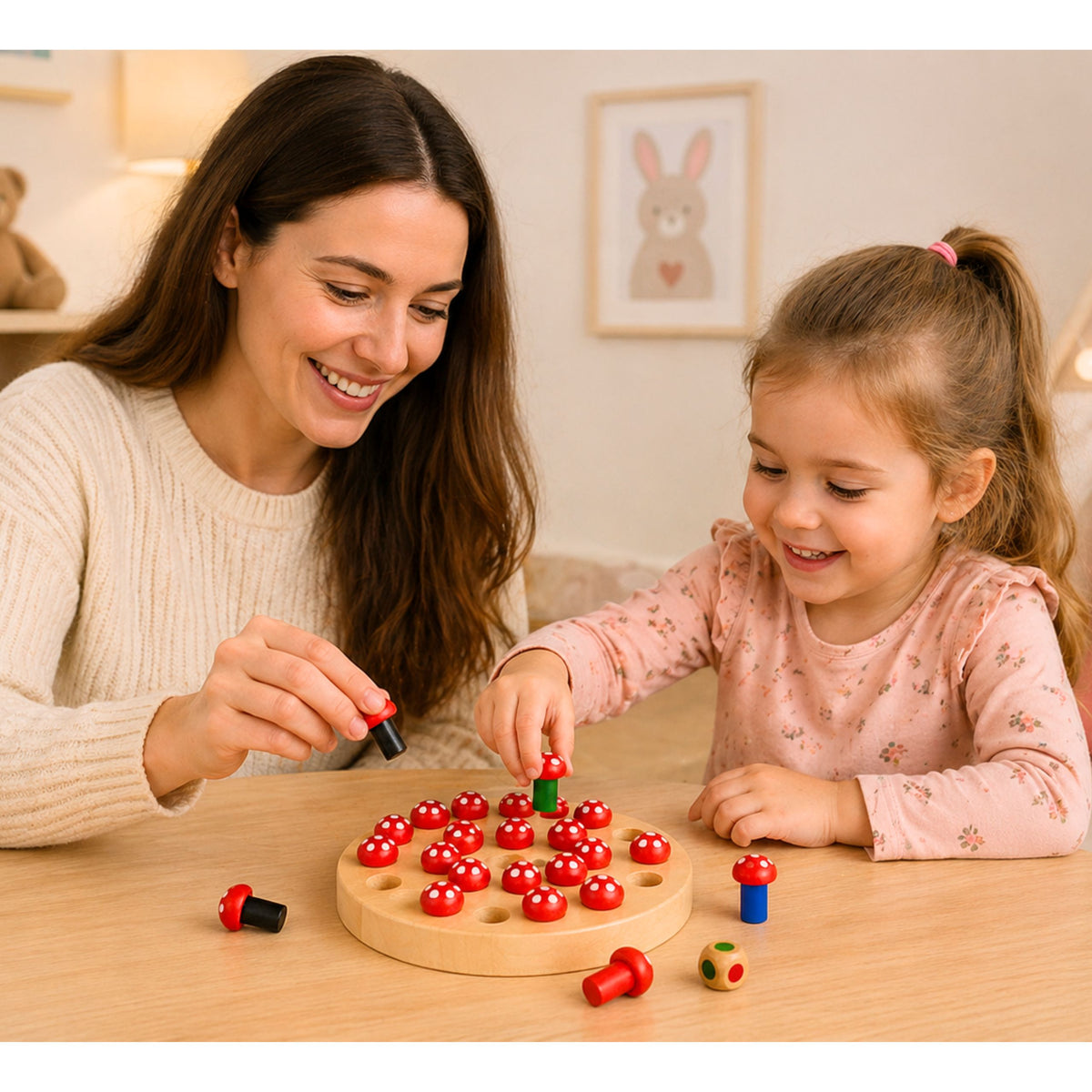 Family Memory Game Toadstools Wooden