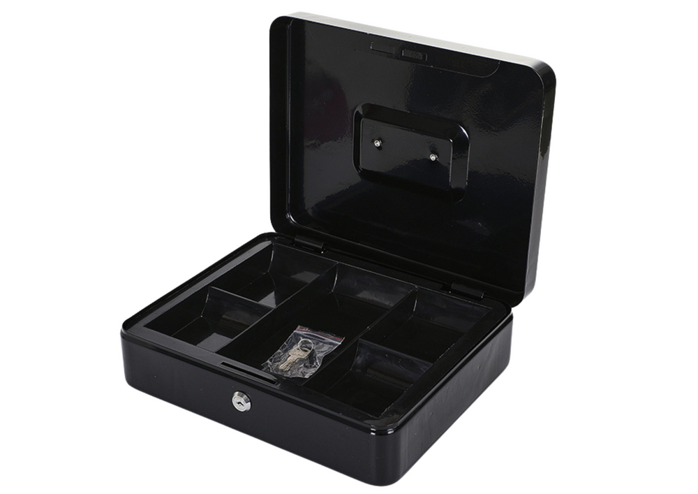 Cash Box Metal With Compartments 2 Keys Black