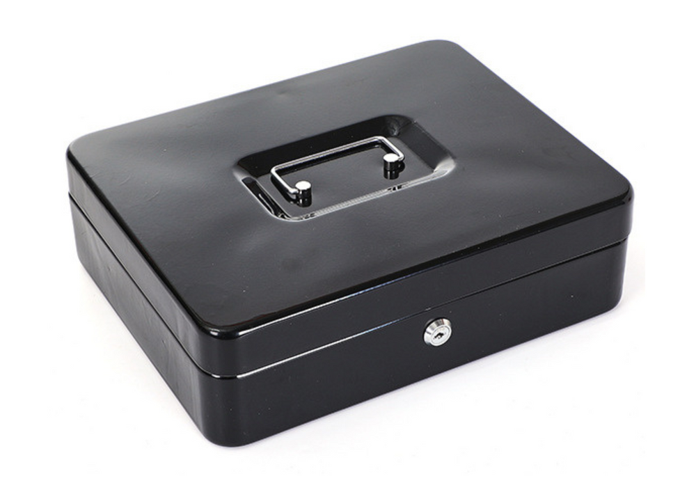 Cash Box Metal With Compartments 2 Keys Black