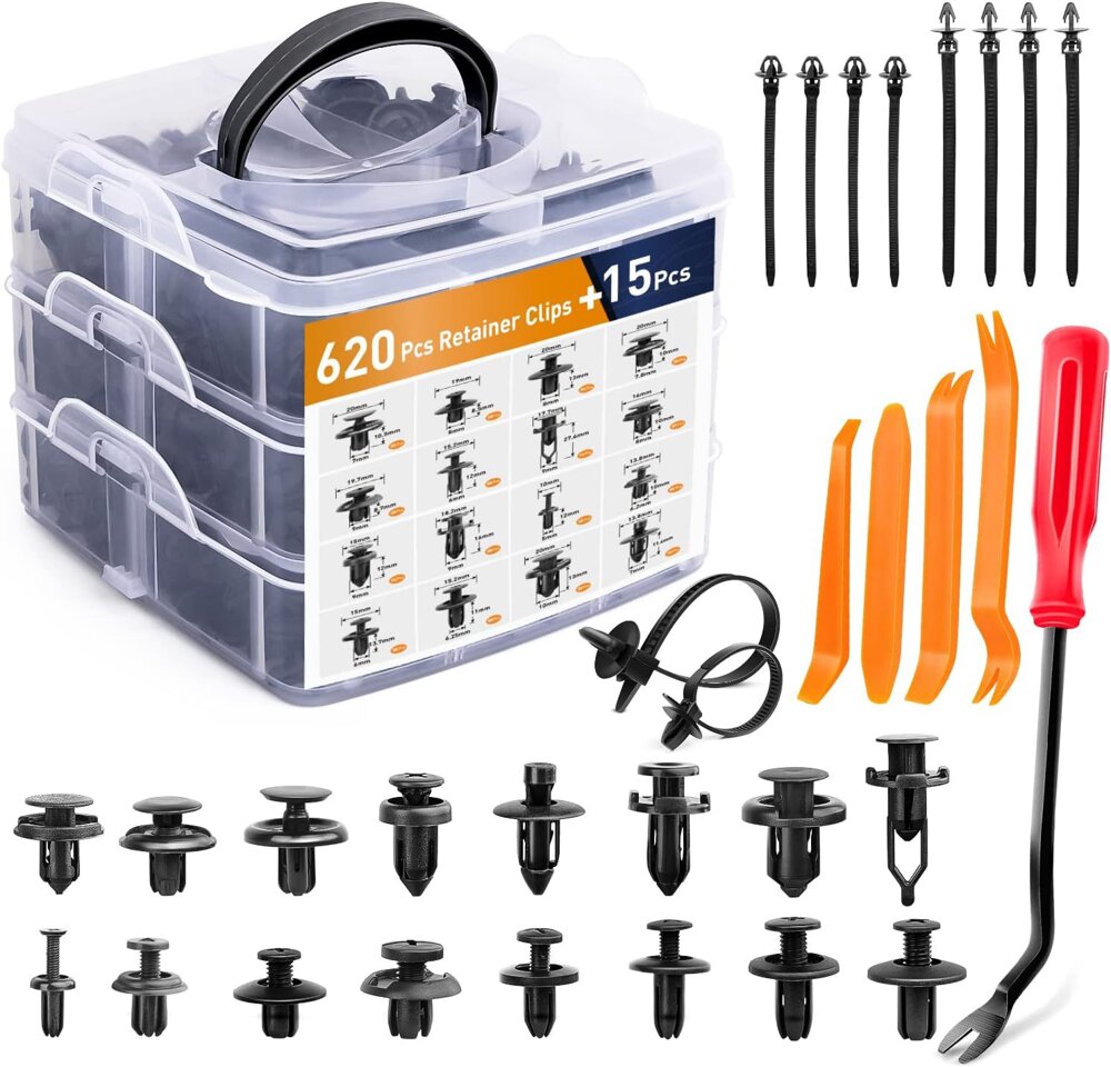 Set Of Car Clips In Organizer 16 Sizes Pvc 620pcs