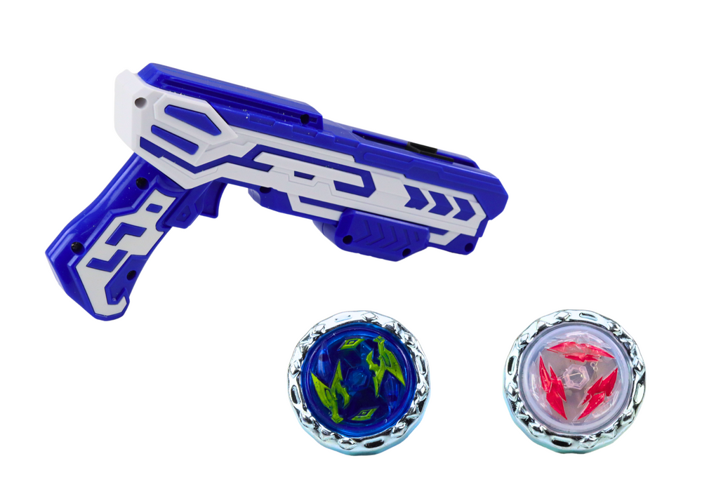 Set Gun Launcher 2 Metal Discs Blue Lights