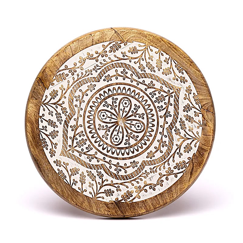 Mesa lateral Mandala Estampado Madeira Manga - 30x30x31 Cm