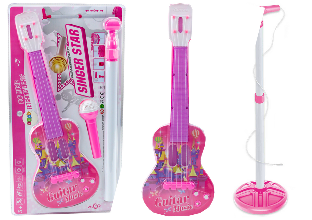 Electric Guitar Stand Kit With Microphone Battery Operated Pink