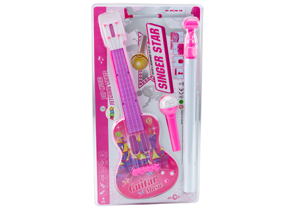 Electric Guitar Stand Kit With Microphone Battery Operated Pink