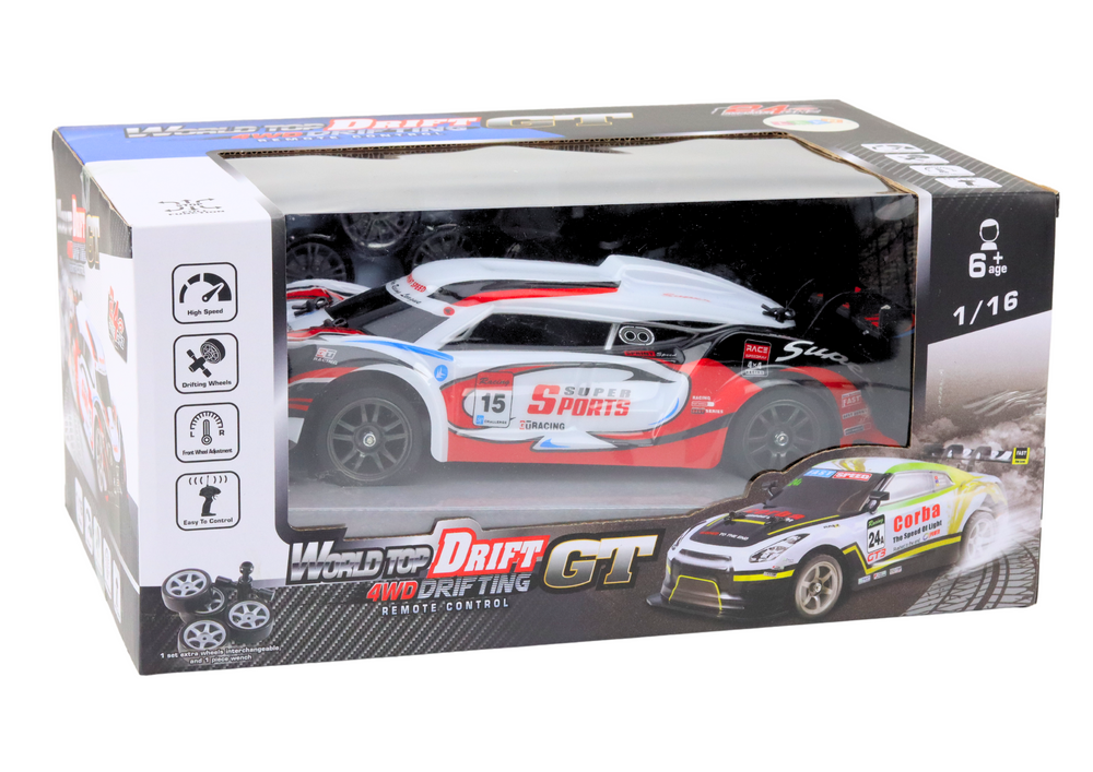 Rc Sports Car 1:16 Drift Interchangeable Wheels White And Red