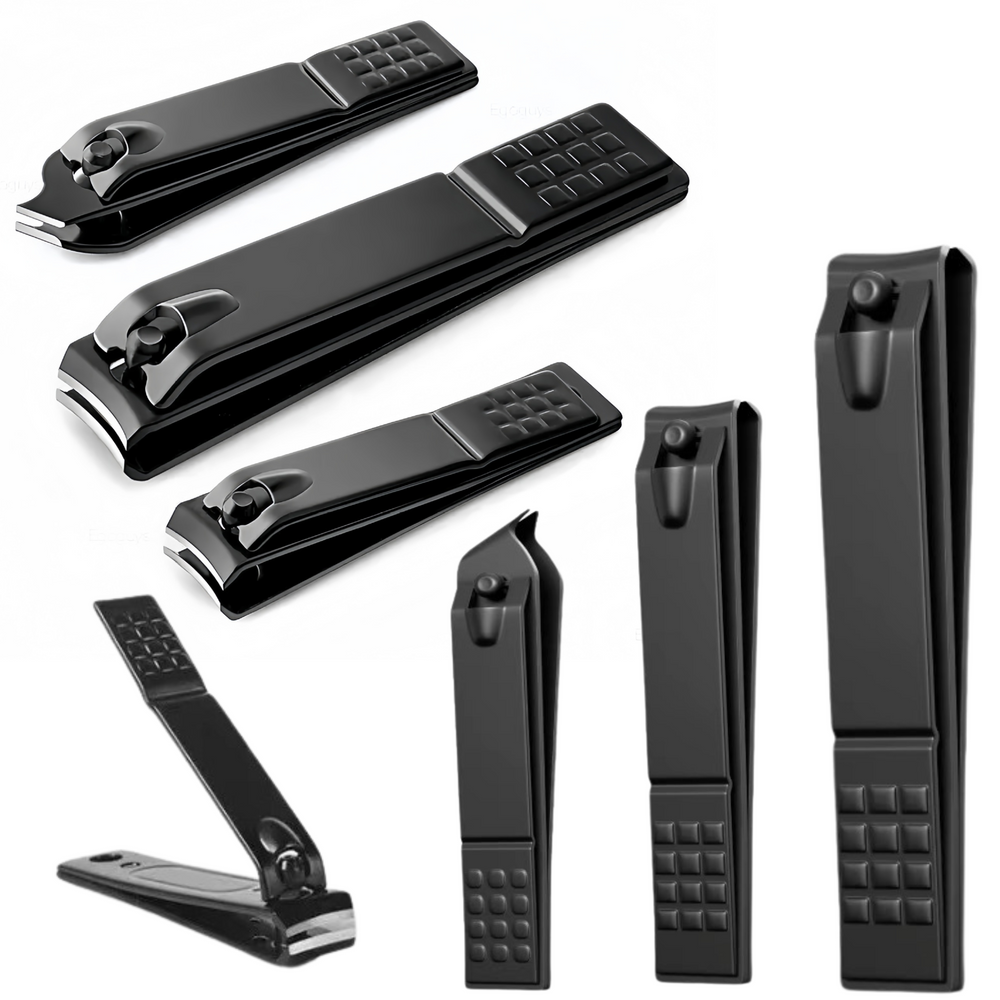 Nail Clippers Set 3 Pieces Large Small Slanted Black