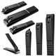 Nail Clippers Set 3 Pieces Large Small Slanted Black