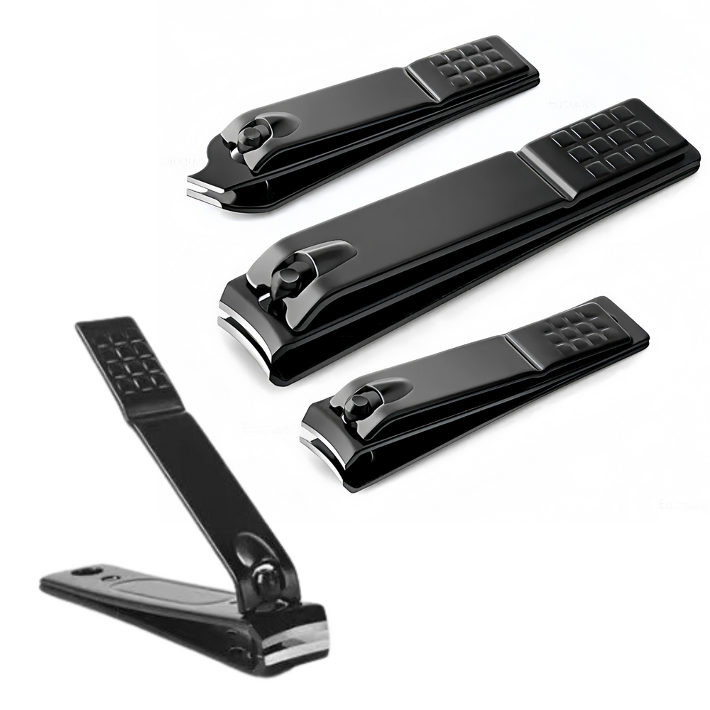 Nail Clippers Set 3 Pieces Large Small Slanted Black