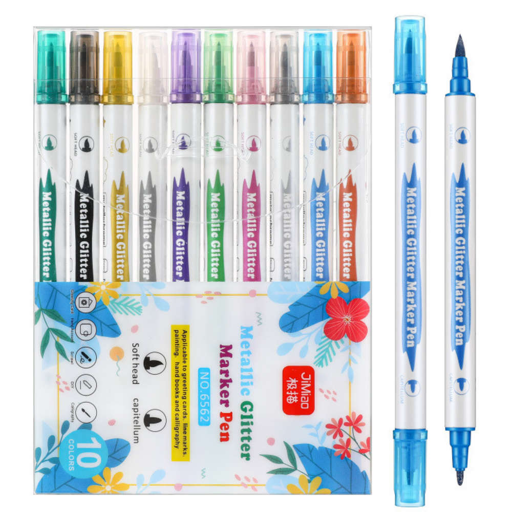 Set Of Metallic Glitter Markers Colored Double-sided 10 Pcs