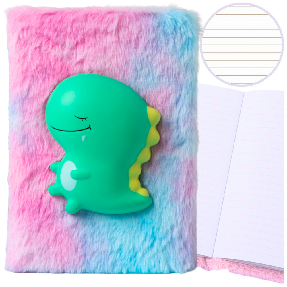 Plush Notebook Lined With Green Dinosaur 3d Colorful