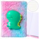 Plush Notebook Lined With Green Dinosaur 3d Colorful