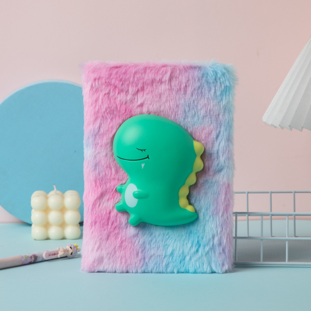 Plush Notebook Lined With Green Dinosaur 3d Colorful