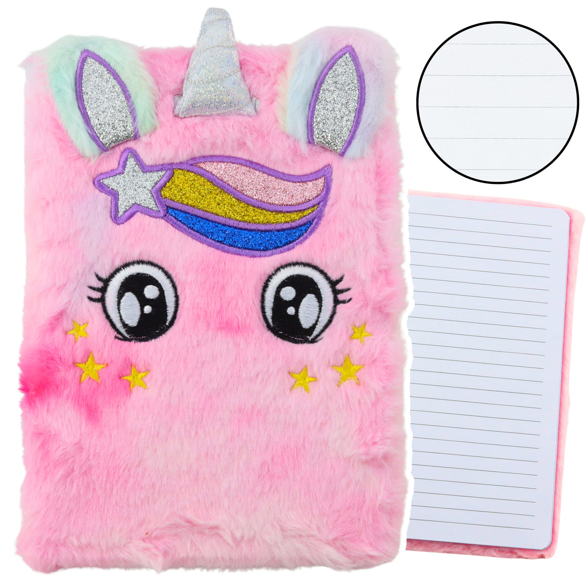 Plush Notebook Lined Unicorn Pink Rainbow
