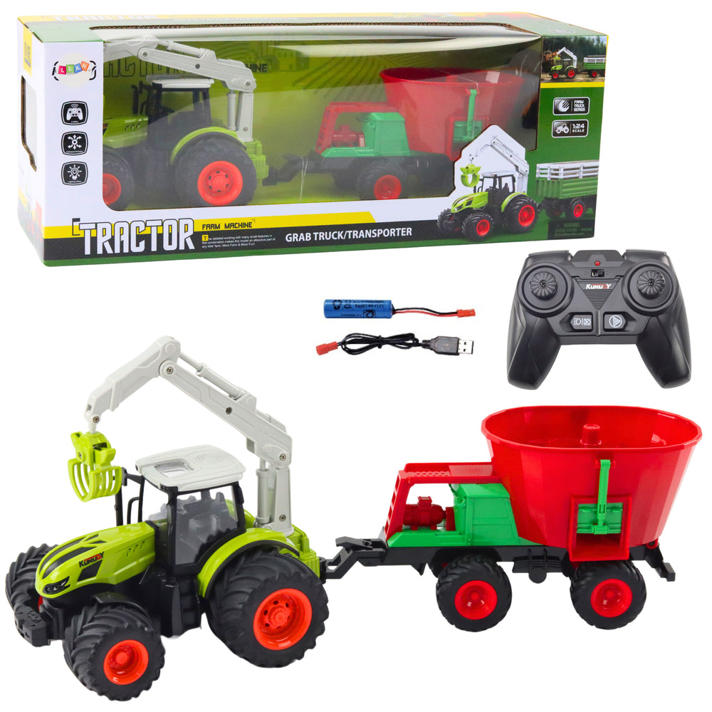 Agricultural Tractor With Seeder And Rotary Grabber Remote Controlled 2.4g