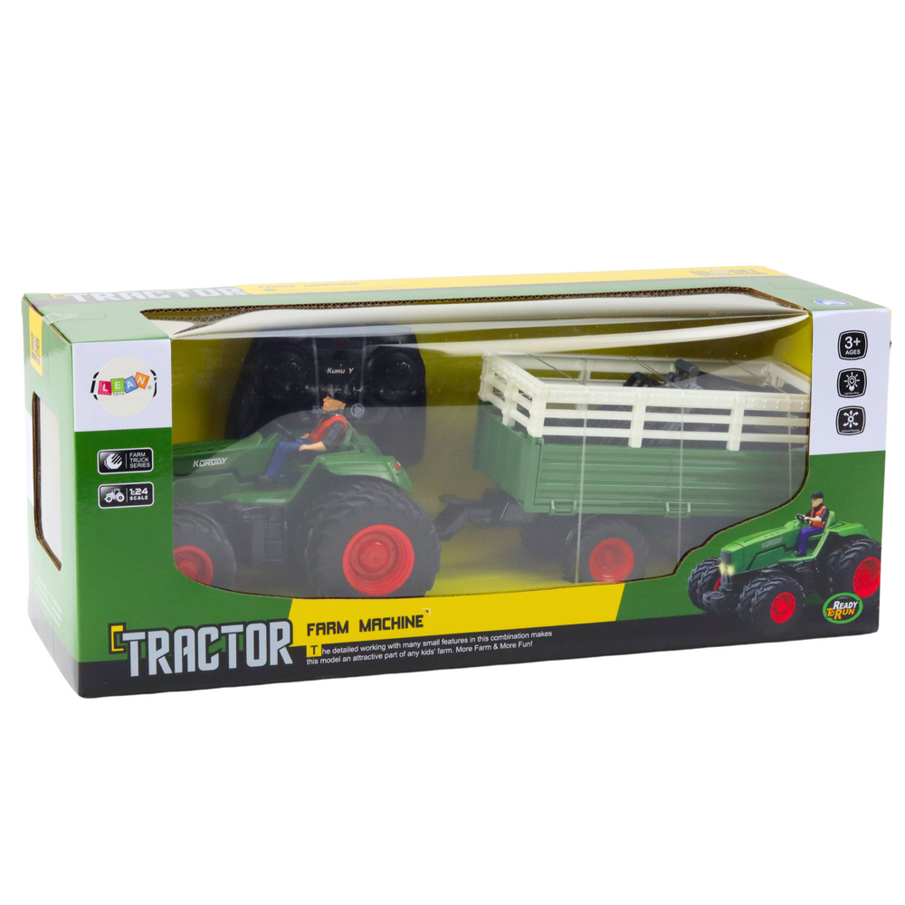 Rc Remote Controlled Agricultural Tractor With Trailer And Forks Double Wheels