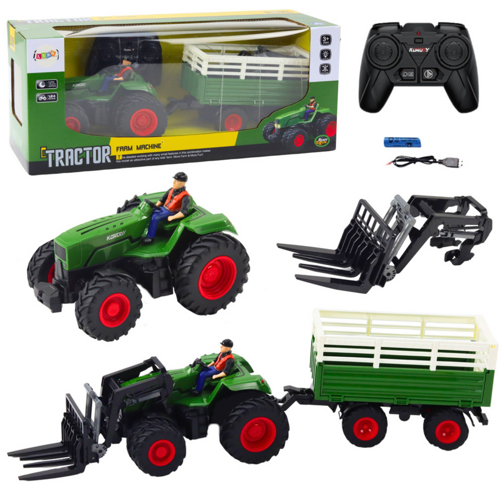 Agricultural Tractor With Trailer And Forks Remote Controlled Rc 2.4g