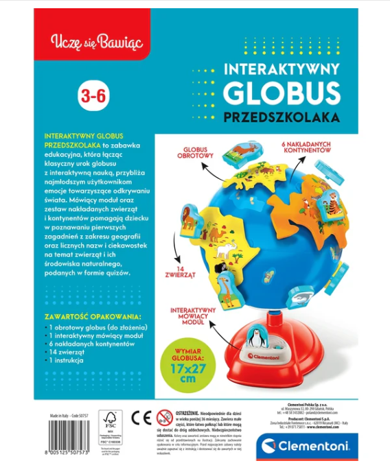Interactive Preschooler's Globe Polish Language Clementoni 50757