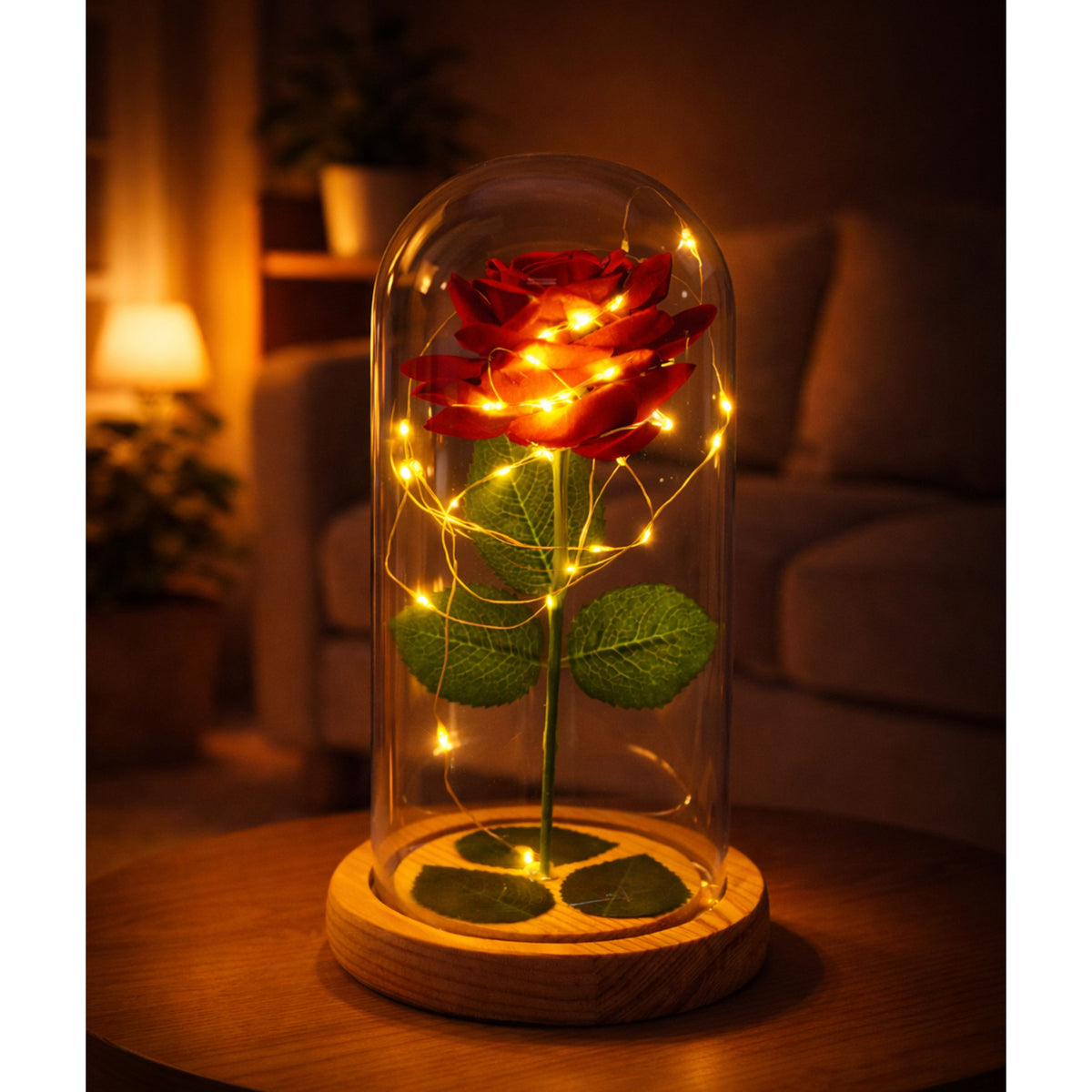 Eternal Rose In Glass Dome Led Lighting Red 21x11cm