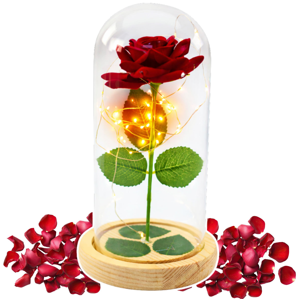 Eternal Rose In Glass Dome Led Lighting Red 21x11cm