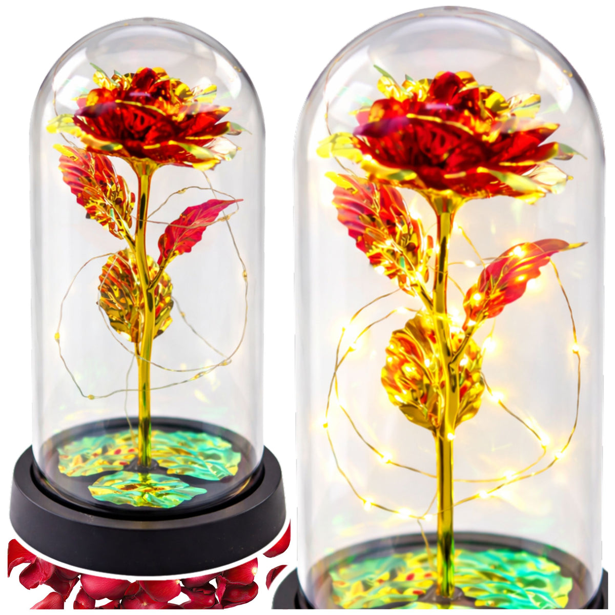 Eternal Rose In Glass Crystal Dome Led Lighting Red 21x11cm
