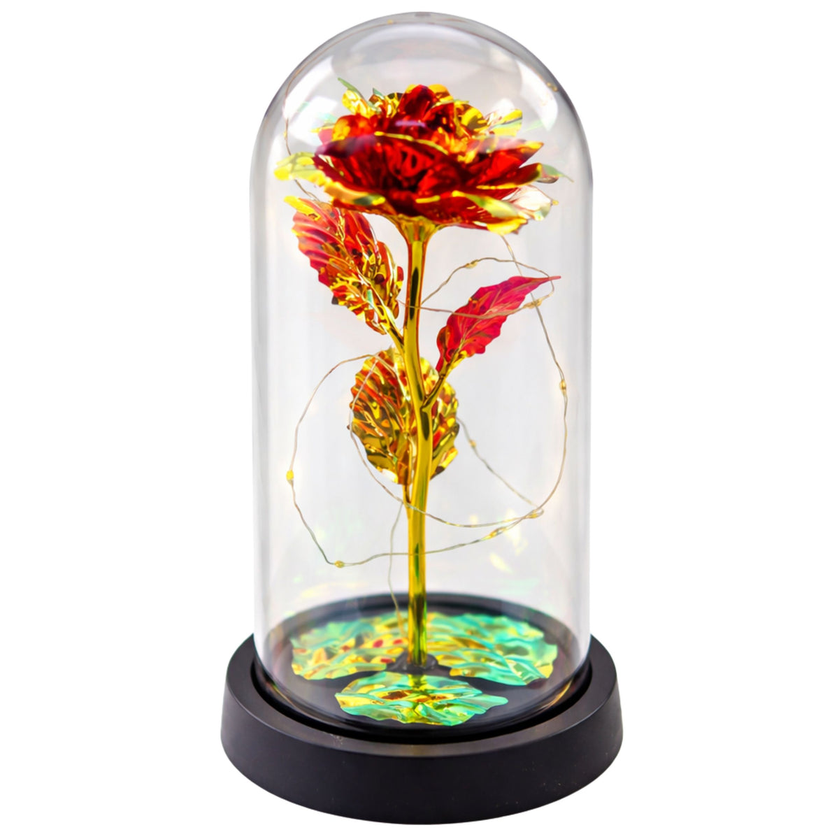 Eternal Rose In Glass Crystal Dome Led Lighting Red 21x11cm