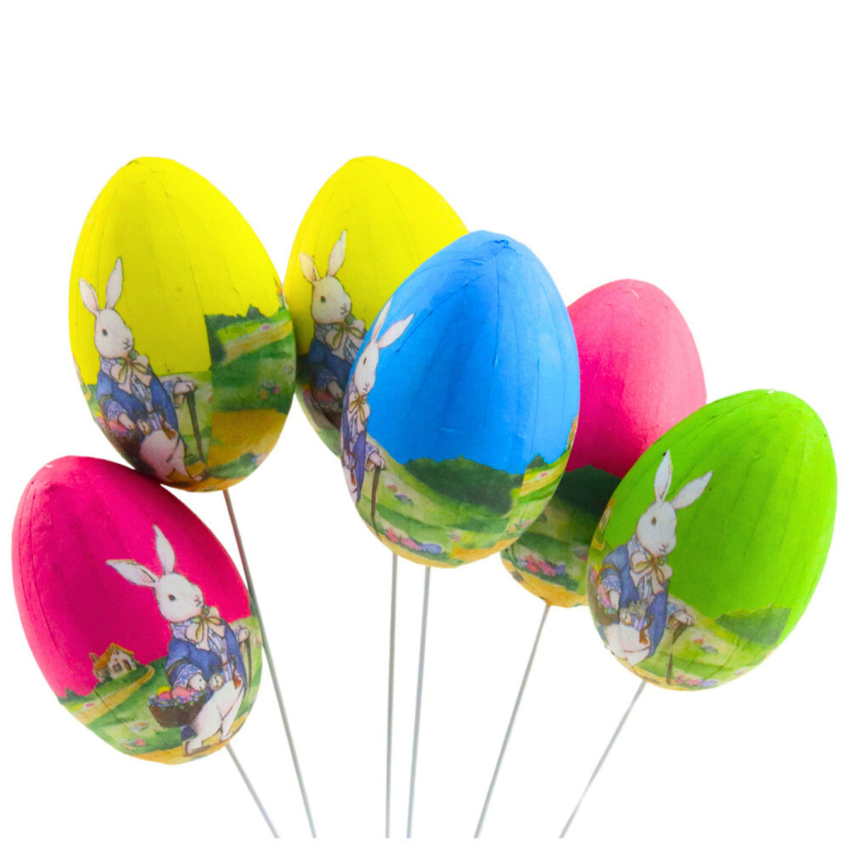 Easter Eggs On A Wire Pick Bunny With A Basket Decoration 6pcs