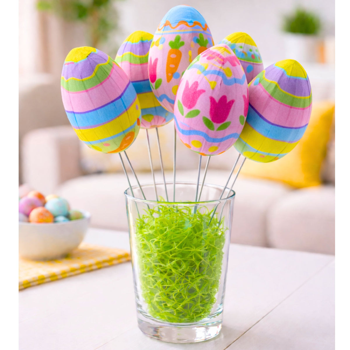 Easter Eggs On Wire Pick Carrot Tulips Decoration Colorful 6pcs