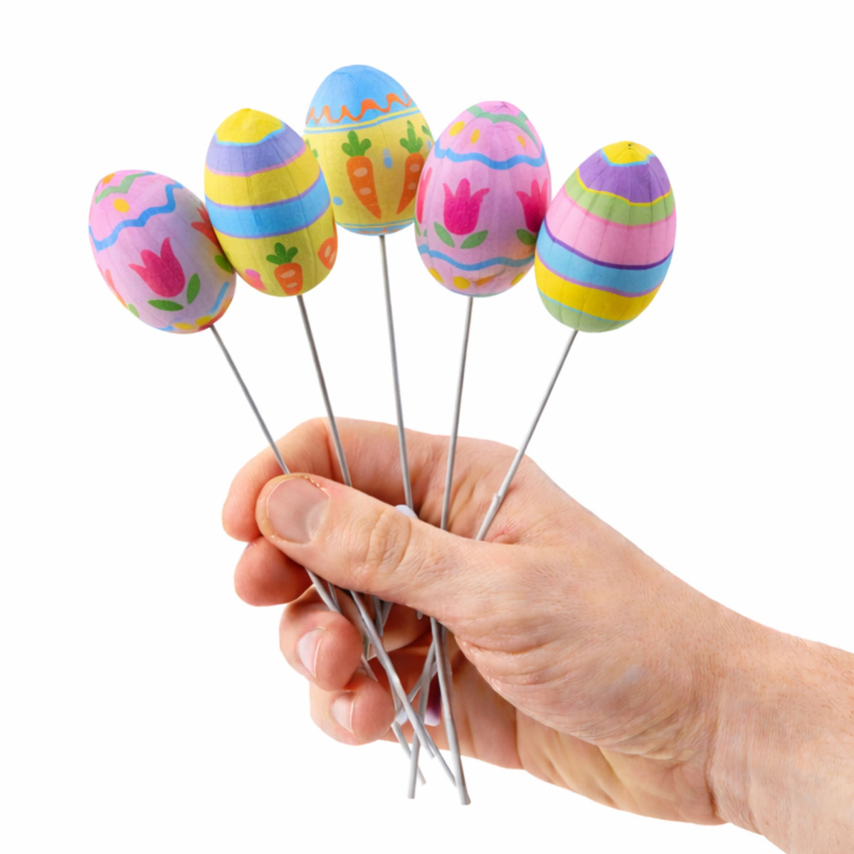 Easter Eggs On Wire Pick Carrot Tulips Decoration Colorful 6pcs