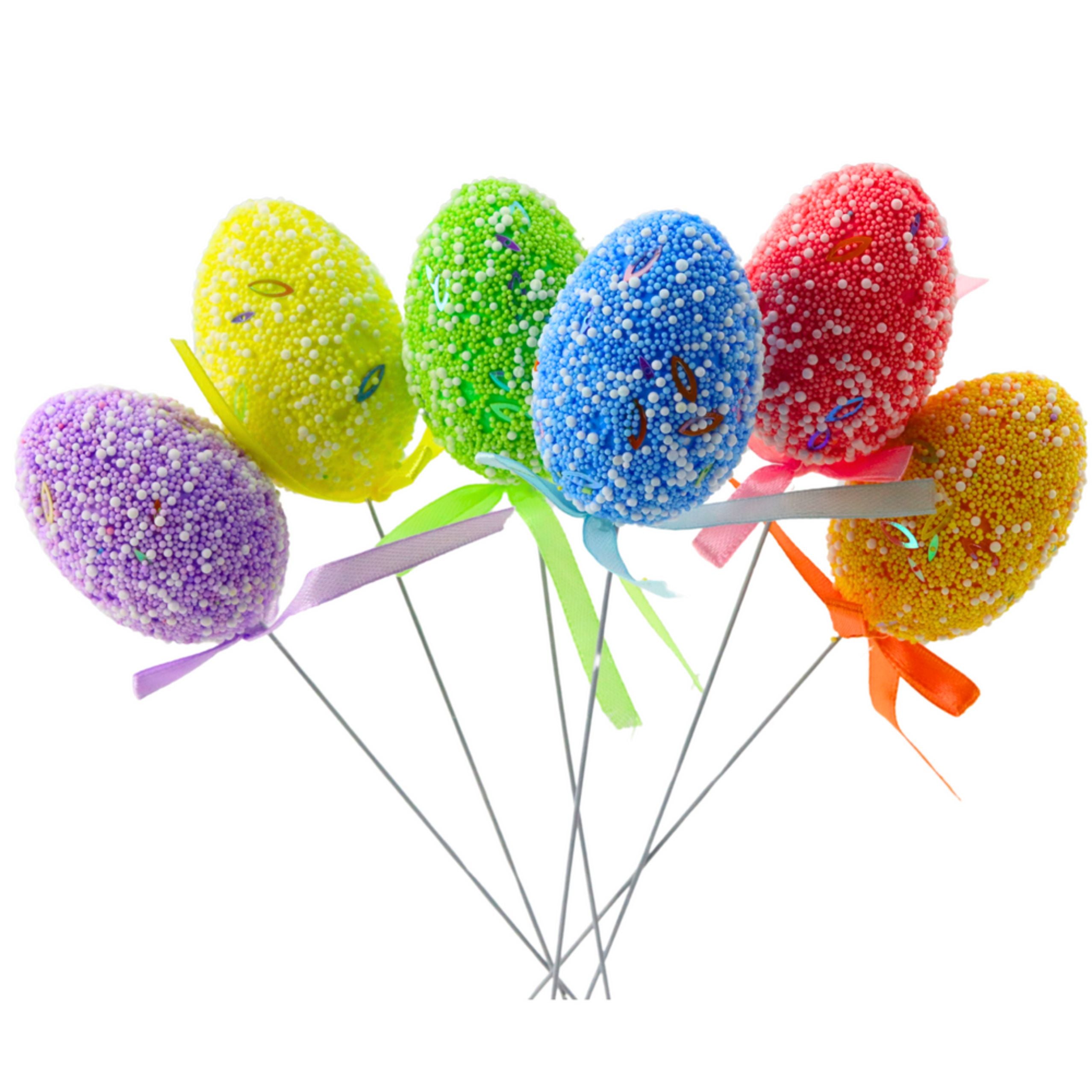 Easter Eggs On A Wire Pick Colorful Patterns Ribbon Decoration 6pcs A