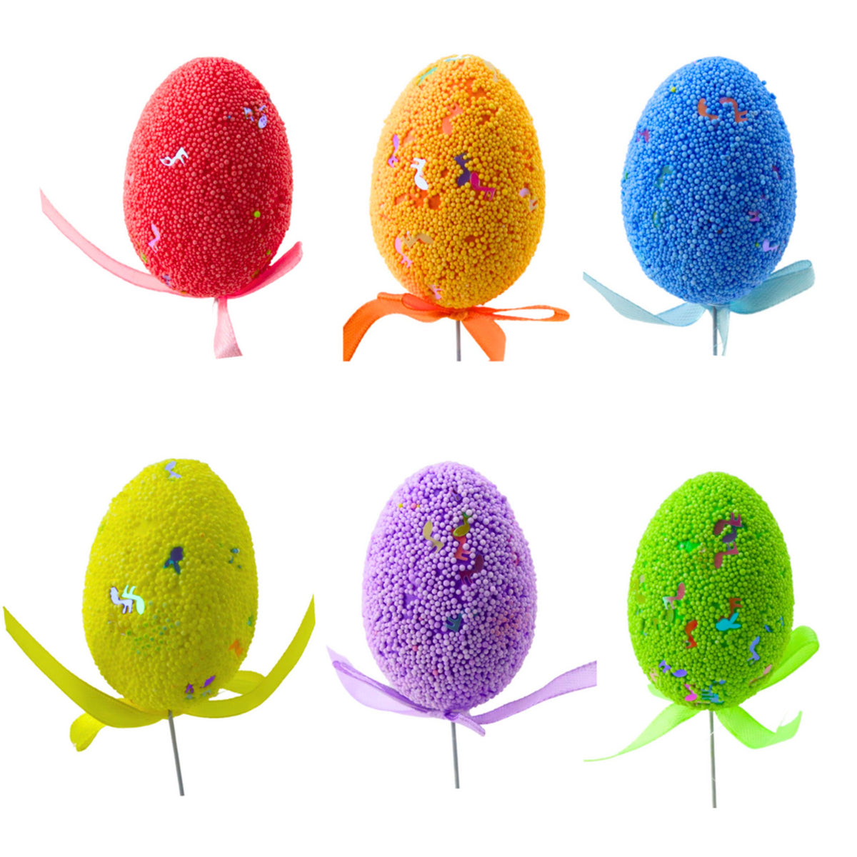 Easter Eggs On Wire Pick Colorful Notes Ribbon Decoration 6pcs