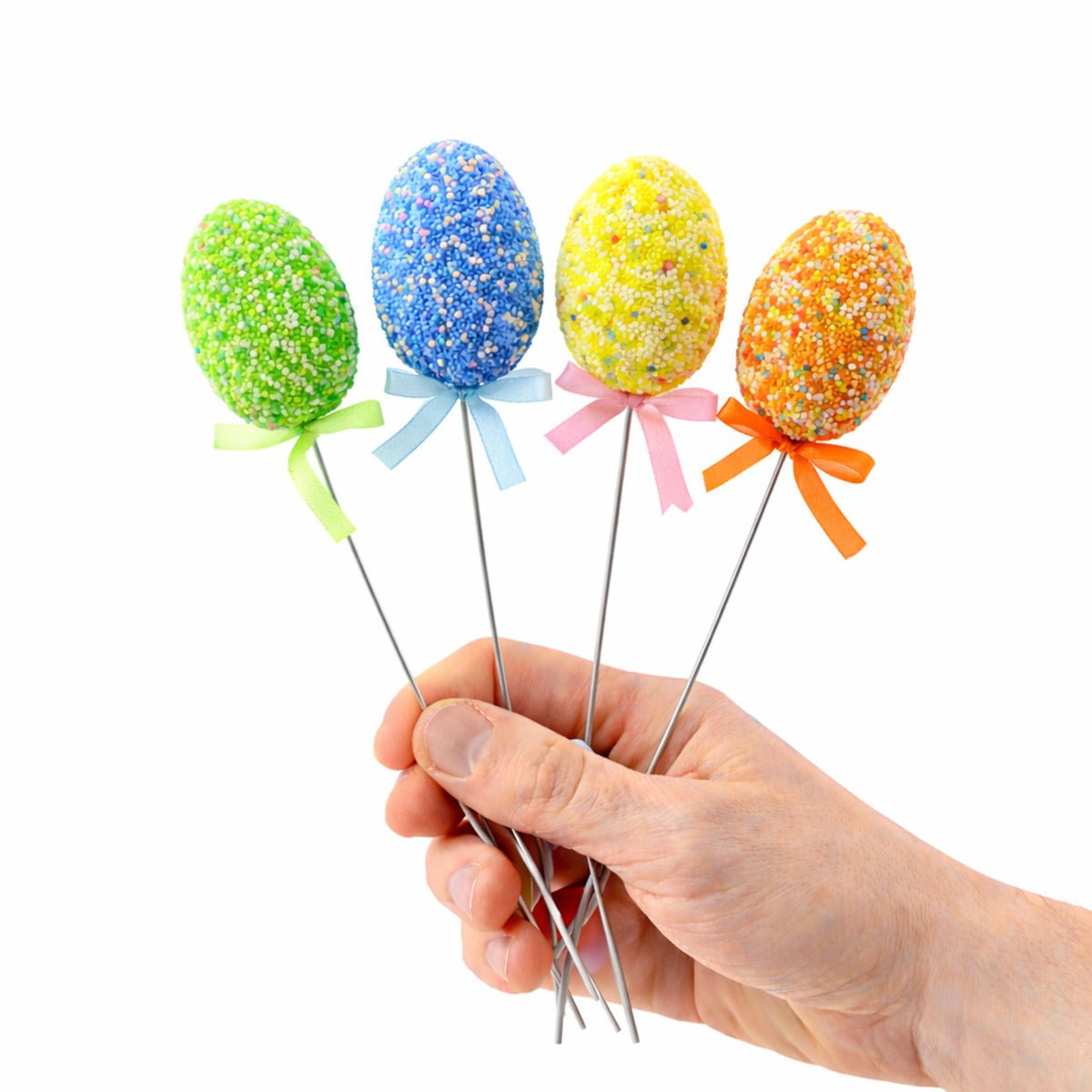 Easter Eggs On Wire Pick Colorful Notes Ribbon Decoration 6pcs