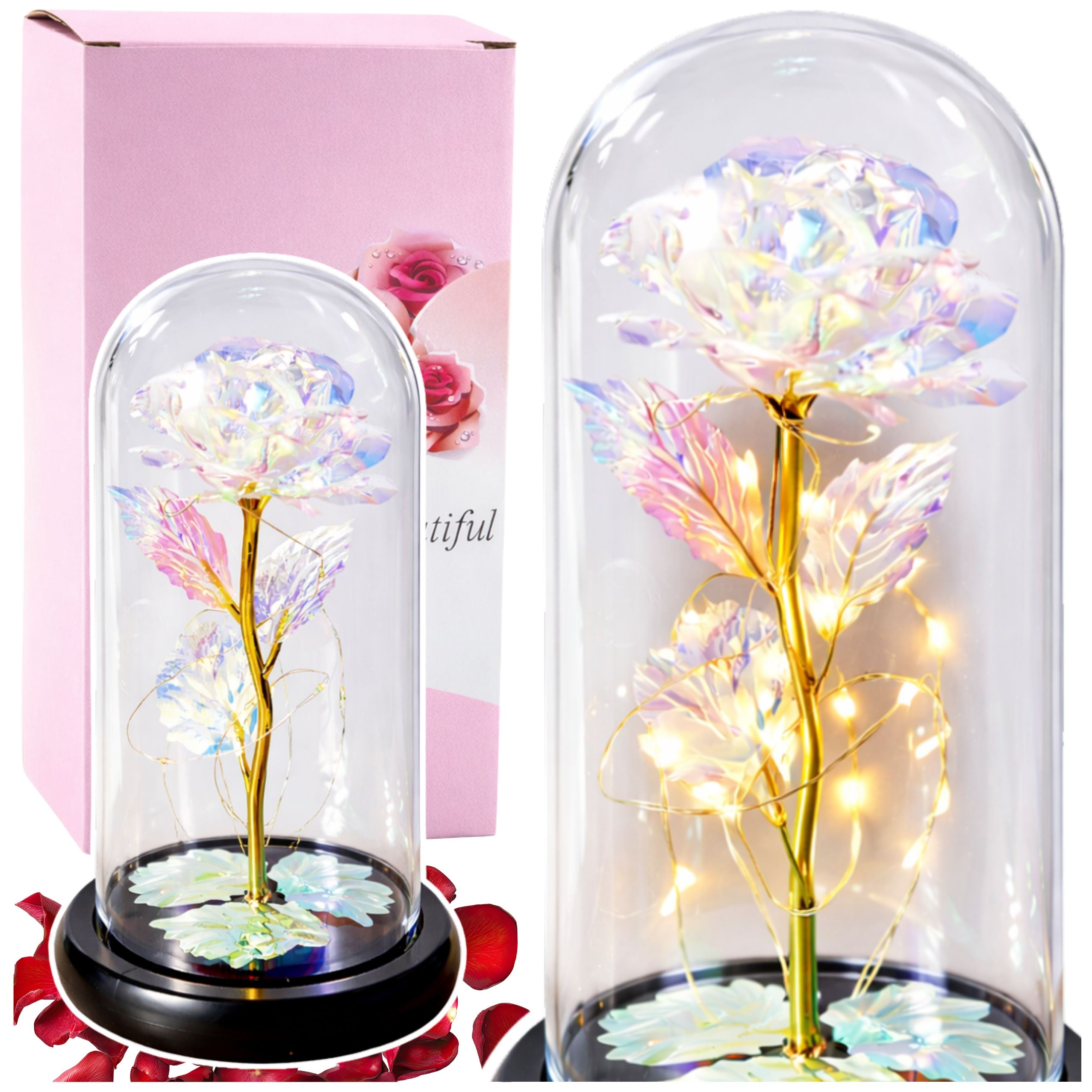 Eternal Rose In A Glass Crystal Dome Colorful Led Lighting 21x11cm