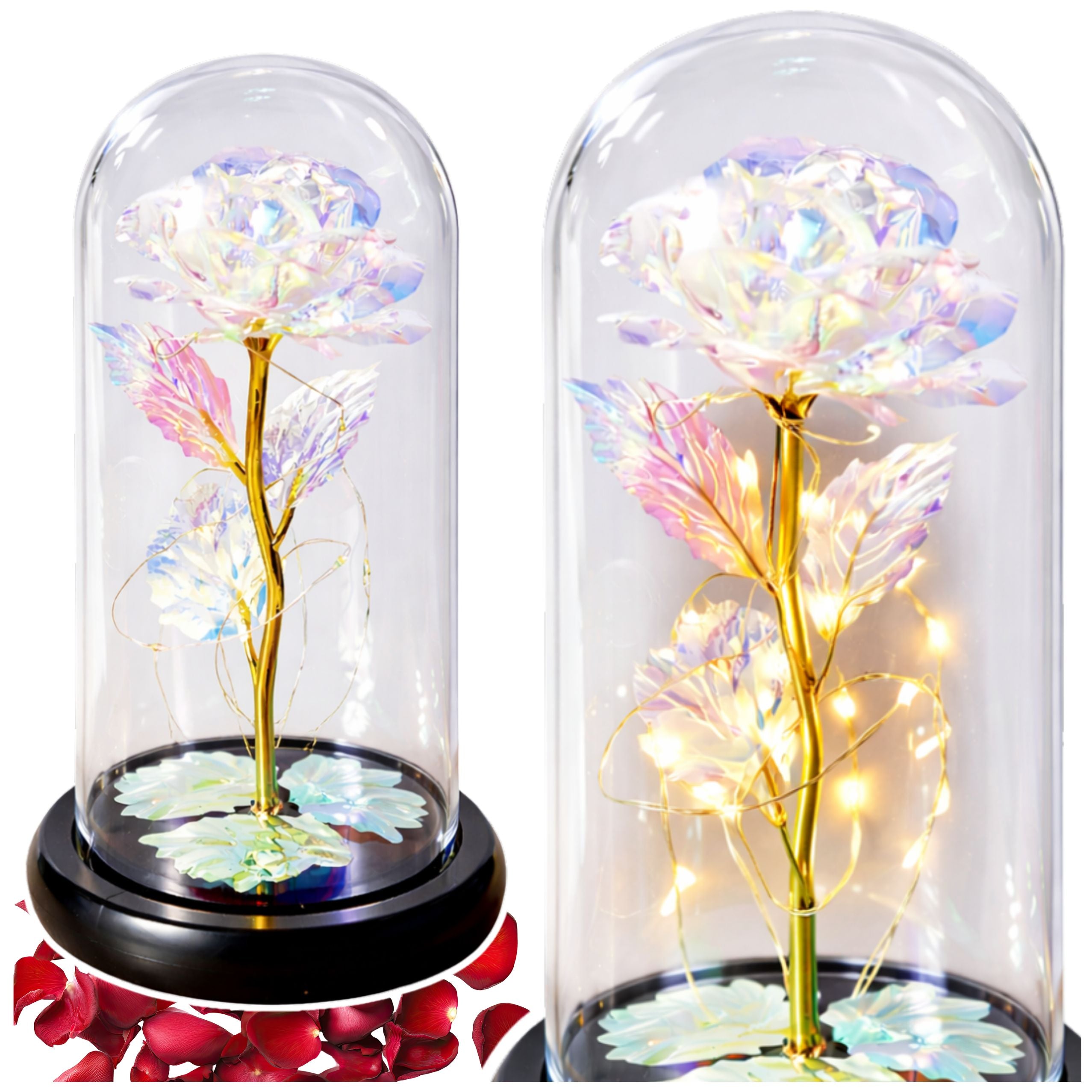 Eternal Rose In A Glass Crystal Dome Colorful Led Lighting 21x11cm