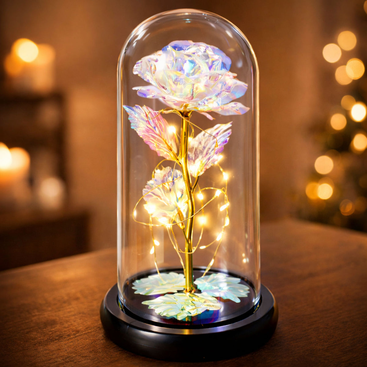 Eternal Rose In A Glass Crystal Dome Colorful Led Lighting 21x11cm