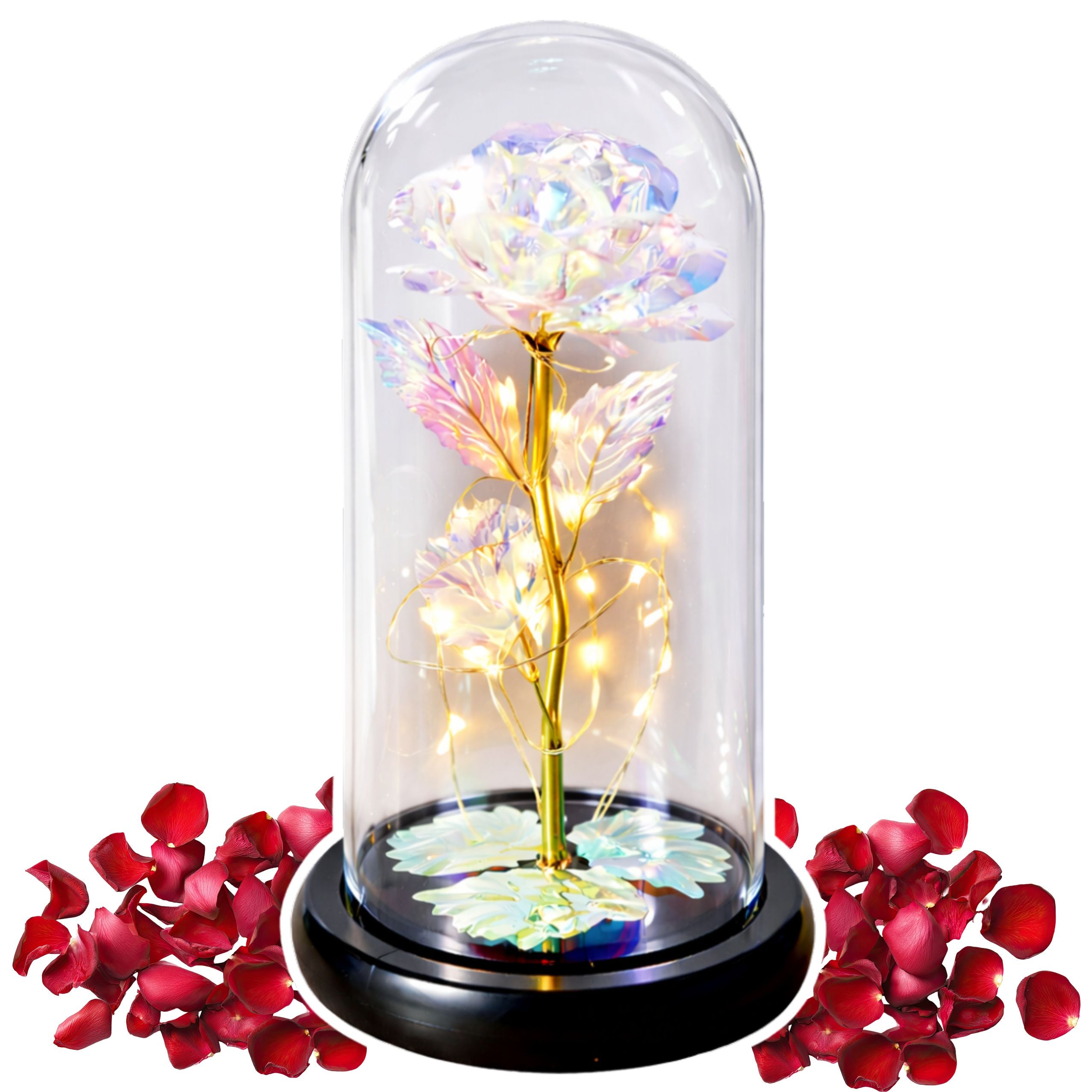 Eternal Rose In A Glass Crystal Dome Colorful Led Lighting 21x11cm