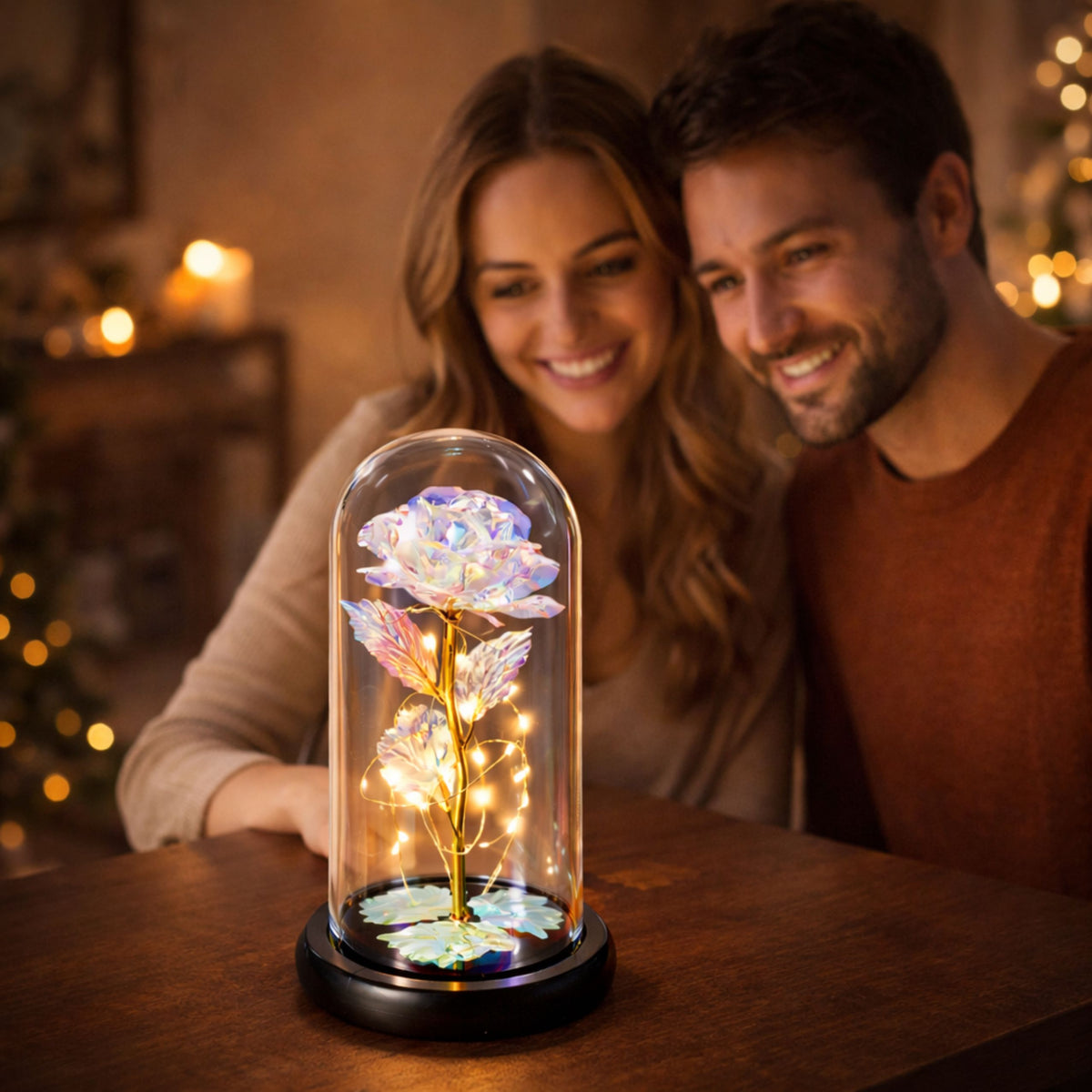 Eternal Rose In A Glass Crystal Dome Colorful Led Lighting 21x11cm