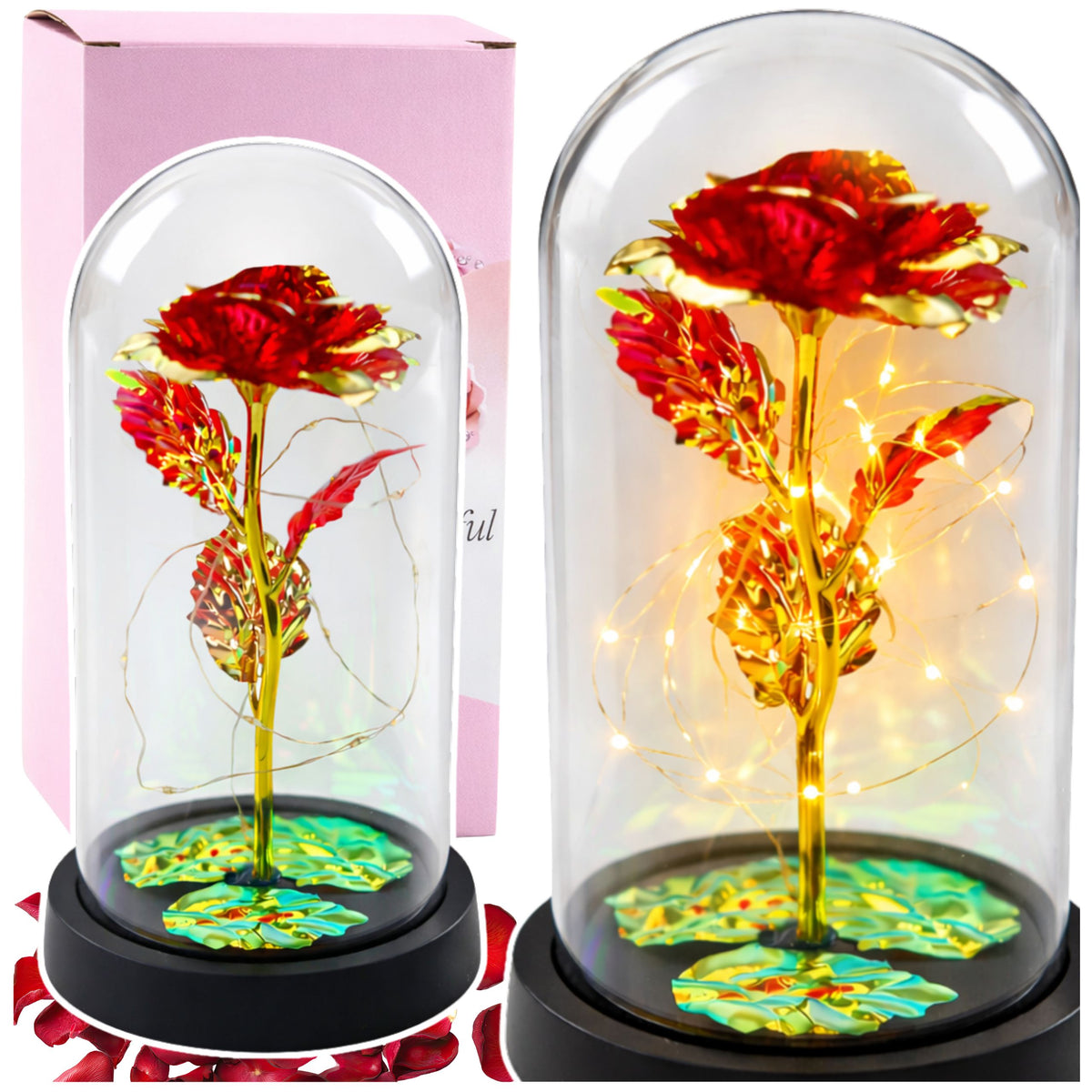 Eternal Crystal Rose In Dome With Led Lighting Red 21x11cm