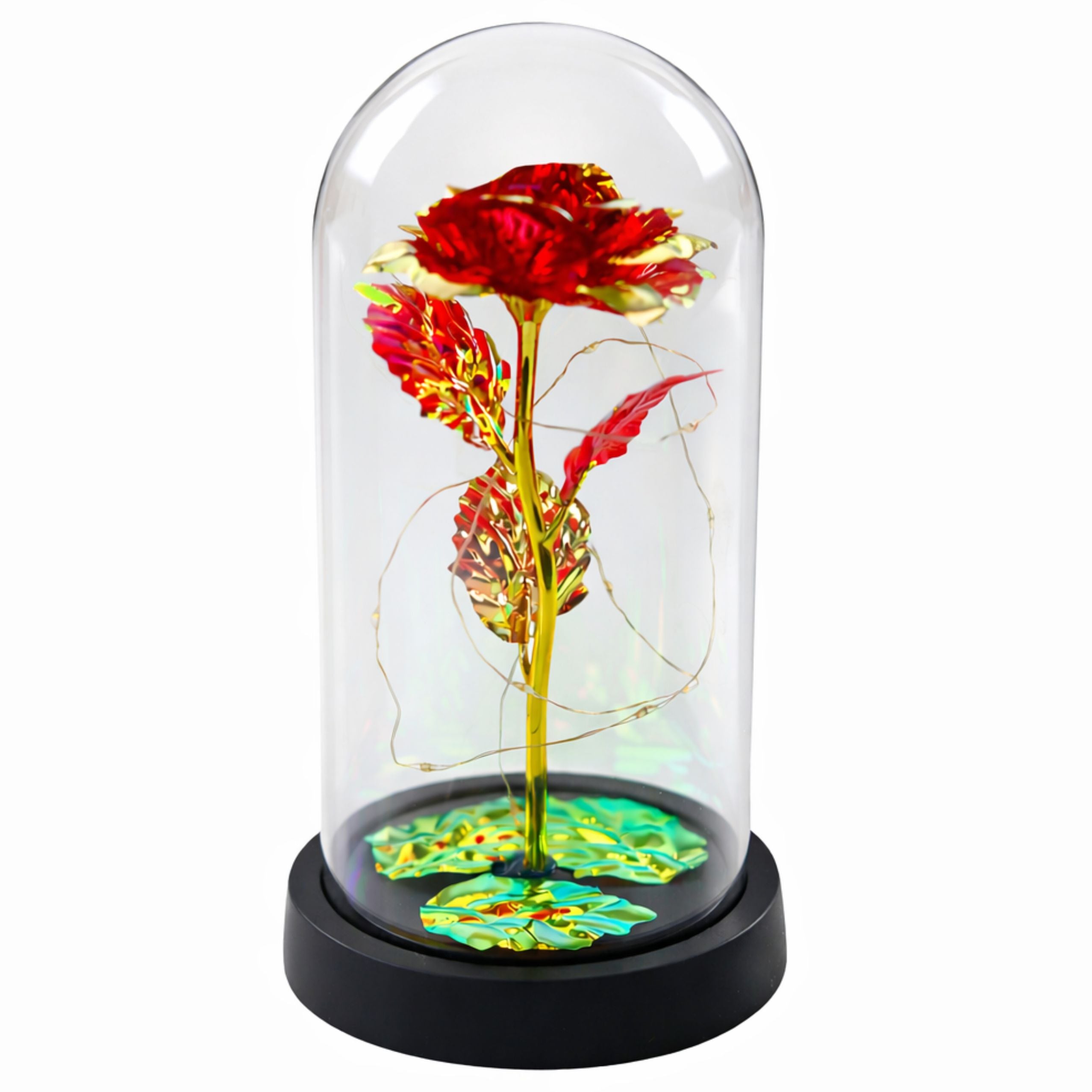 Eternal Crystal Rose In Dome With Led Lighting Red 21x11cm