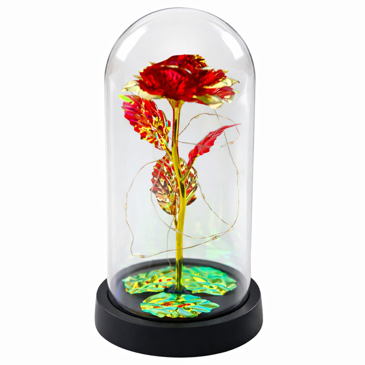 Eternal Crystal Rose In Dome With Led Lighting Red 21x11cm