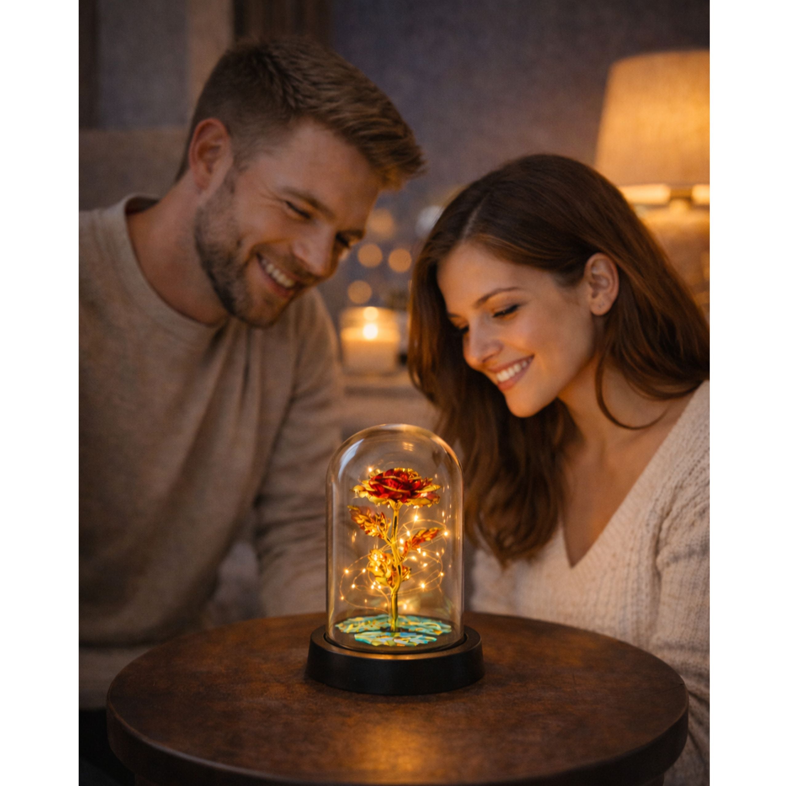 Eternal Crystal Rose In Dome With Led Lighting Red 21x11cm